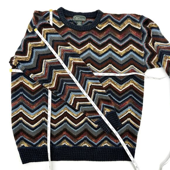 Croft & Barrow VTG 80s LARGE Chevron Striped Chenille Crewneck Sweater Cosby Mod - Picture 6 of 6